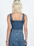 product Princess Polly Sleeveless Asymmetric Neckline  After Hours Corset Top Denim