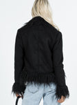 Jacket Faux suede material Faux fur detail Twin hip pockets