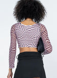 back view of model wearing Princess Polly Harrison Long Sleeve Mesh Top Black / White 