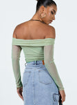 product Princess Polly Full Sleeves Asymmetric Neckline  Gryce Off The Shoulder Top Green