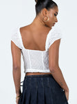 Front view of model wearing  front Princess Polly Short Sleeves Square Neck  Elvia Top White