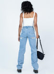 back view of model wearing Princess Polly Marian Mid Rise Jeans Denim Mid Rise 