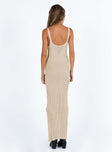 Front view of model wearing  front Princess Polly Crew Neck  Carrera Maxi Dress Beige