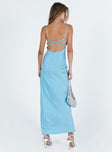 Front view of model wearing  front Princess Polly Square Neck  Ravia Maxi Dress Blue