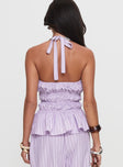 Best Of Me Halter Ruched Top Lilac Stripe