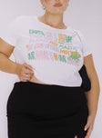 front view of model wearing Princess Polly Organic Be Kind Charity Baby Tee Cream Curve Short Sleeves Crew Neck 