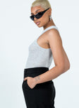 side view of model wearing Princess Polly Duval Bodysuit Light Grey Sleeveless Crew Neck 