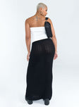 back view of model wearing Princess Polly Belle Knit Maxi Skirt Black Maxi 