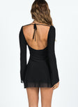 Front view of model wearing  front Princess Polly Scoop Neck  Lukea Long Sleeve Mini Dress Black