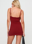 back view of model wearing Princess Polly Serafina Mini Dress Red Square Neck 