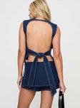 back view of model wearing Princess Polly Countryside Skort Blue Denim Low Rise Shorts 