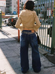 back view of model wearing Princess Polly Savenna Jeans Dark Wash / Leopard High Waisted 