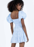 Front view of model wearing  front Princess Polly Square Neck  Malek Mini Dress Blue