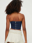 Front view of model wearing  front Princess Polly Sleeveless Square Neck  Celasco Denim Top Denim