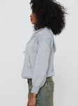 side view of model wearing Princess Polly Morrigan Zip Up Hooded Sweater Grey Marle 