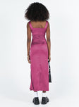 Front view of model wearing  front Princess Polly Crew Neck  Lynsey Midi Dress Fuchsia