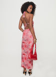 back view of model wearing Princess Polly Maillard Halter Maxi Dress Pink V-Neck 