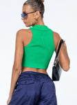 back view of model wearing Princess Polly Patterson Top Green Sleeveless V-Neck 