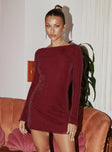 product Princess Polly High Neck  Leshner Long Sleeve Mini Dress Burgundy