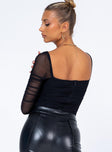 back view of model wearing Princess Polly Delany Bodysuit Black Tall Full Sleeves Square Neck 