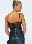 back view of model wearing Princess Polly Triston Bodysuit Black Sleeveless Sweetheart 