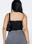 back view of model wearing Princess Polly Del Gato Corset Top Black Sleeveless 