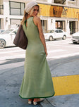 back view of model wearing Princess Polly Tavison Maxi Dress Green Crew Neck 