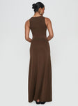 back view of model wearing Princess Polly Sanur Maxi Dress Brown Scoop Neck 