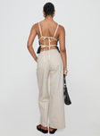 back view of model wearing Princess Polly Scintillating Pants Beige High Waisted Pants 