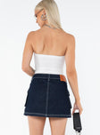 back view of model wearing Princess Polly Junie Denim Mini Skirt Indigo Mini Skirts 