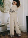 Front view of model wearing  front Princess Polly High Waisted Pants High Waisted Pants High Waisted Pants High Waisted Pants  Alpine Knit Pants Cream / Blue