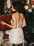 back view of model wearing Princess Polly Proposal Corset Top Cream Sleeveless straight 