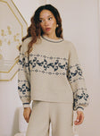 front view of model wearing Princess Polly Alpine Sweater Cream / Blue 