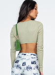 back view of model wearing Princess Polly Rilynn Long Sleeve Top Green 