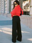 back view of model wearing Princess Polly Paltrow Cargo Pant Black High Waisted Pants 