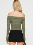 product Princess Polly Full Sleeves Asymmetric Neckline  Moreno Off The Shoulder Top Green