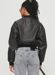 Flaxie Faux Leather Bomber Jacket Black