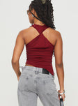 back view of model wearing Princess Polly Till Next Time Top Burgundy Sleeveless High Neck 