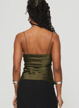 back view of model wearing Princess Polly Mariah Cami Green Sleeveless Plunger 