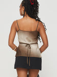 back view of model wearing Princess Polly Lisitie Top Brown Sleeveless Square Neck 