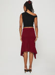 back view of model wearing Princess Polly Leysa Midi Skirt Red Midi Skirts 