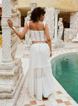 back view of model wearing Princess Polly Reiser Lace Maxi Skirt White Maxi 