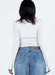 back view of model wearing Princess Polly Shermont Long Sleeve Top Ivory Full Sleeves V-Neck 