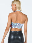 back view of model wearing Princess Polly Rayna Top Blue Multi 