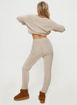 back view of model wearing Princess Polly Abrams Rib Knit Pant Beige High Waisted Pants 