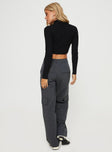 back view of model wearing Princess Polly Luna Mid Rise Cargo Pants Charcoal Mid Rise 