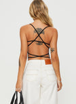 back view of model wearing Princess Polly All Tied Up Bodysuit Black Sleeveless 