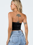 Front view of model wearing  front Princess Polly Sleeveless Square Neck  Harto Lace Strapless Top Black