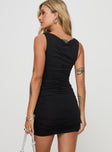 back view of model wearing Princess Polly Nilsson Mini Dress Black V-Neck 