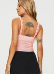 back view of model wearing Princess Polly Franca Top Pink Sleeveless Sweetheart 